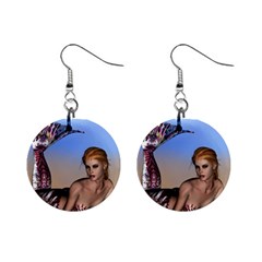 Mermaid On The Beach  Mini Button Earrings by goldenjackal