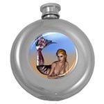 Mermaid On The Beach  Hip Flask (Round)