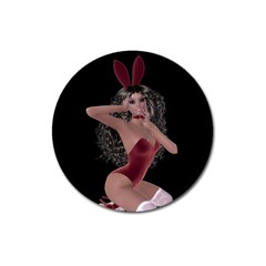 Miss Bunny In Red Lingerie Magnet 3  (round) by goldenjackal