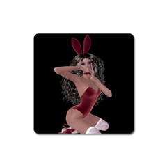 Miss Bunny In Red Lingerie Magnet (square) by goldenjackal