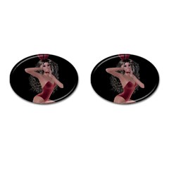 Miss Bunny In Red Lingerie Cufflinks (oval) by goldenjackal