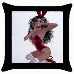 Miss Bunny In Red Lingerie Black Throw Pillow Case by goldenjackal