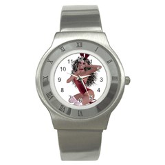 Miss Bunny In Red Lingerie Stainless Steel Watch (slim) by goldenjackal
