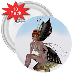 Fairy Sitting On A Mushroom 3  Button (10 Pack) by goldenjackal