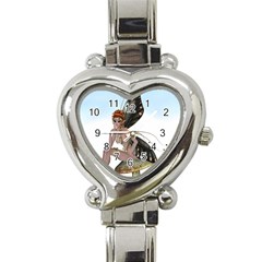 Fairy Sitting On A Mushroom Heart Italian Charm Watch  by goldenjackal