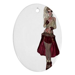 Steampunk Style Girl Wearing Red Dress Oval Ornament by goldenjackal