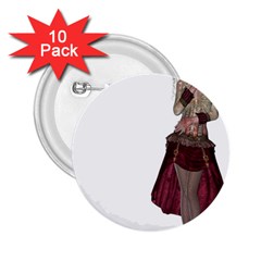 Steampunk Style Girl Wearing Red Dress 2 25  Button (10 Pack) by goldenjackal