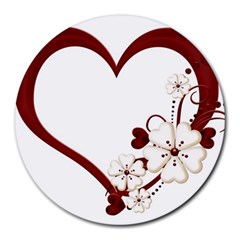 Red Love Heart With Flowers Romantic Valentine Birthday 8  Mouse Pad (round) by goldenjackal