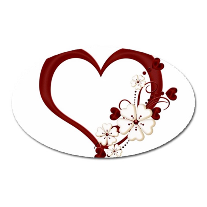 Red Love Heart With Flowers Romantic Valentine Birthday Magnet (Oval)