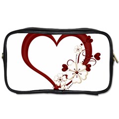 Red Love Heart With Flowers Romantic Valentine Birthday Travel Toiletry Bag (one Side)