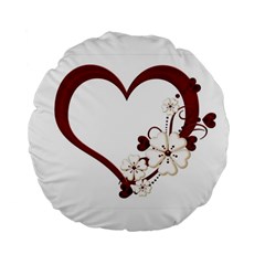 Red Love Heart With Flowers Romantic Valentine Birthday 15  Premium Round Cushion 