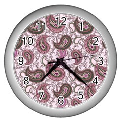 Paisley In Pink Wall Clock (silver)