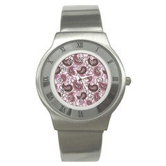 Paisley In Pink Stainless Steel Watch (slim)