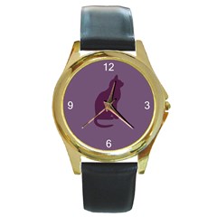 Kitty Round Leather Watch (gold Rim)  by KKsDesignz