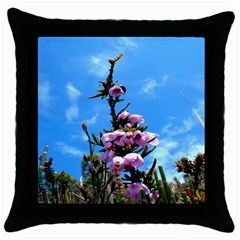 Pink Flower Black Throw Pillow Case