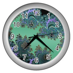 Celtic Symbolic Fractal Design In Green Wall Clock (silver) by UROCKtheWorldDesign