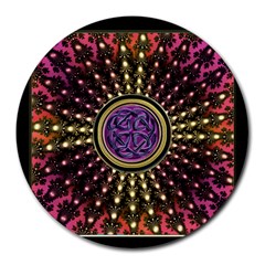 Hot Lavender Celtic Fractal Framed Mandala 8  Mouse Pad (round)