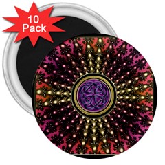 Hot Lavender Celtic Fractal Framed Mandala 3  Button Magnet (10 Pack)