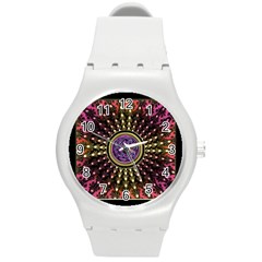 Hot Lavender Celtic Fractal Framed Mandala Plastic Sport Watch (medium) by UROCKtheWorldDesign