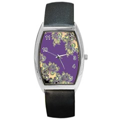 Purple Symbolic Fractal Tonneau Leather Watch by UROCKtheWorldDesign