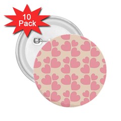 Cream And Salmon Hearts 2 25  Button (10 Pack) by Colorfulart23