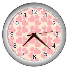 Cream And Salmon Hearts Wall Clock (silver) by Colorfulart23