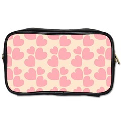 Cream And Salmon Hearts Travel Toiletry Bag (one Side) by Colorfulart23