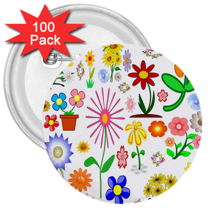 Summer Florals 3  Button (100 pack)