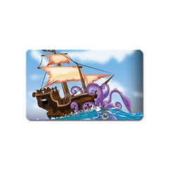 Pirate Ship Attacked By Giant Squid Cartoon Magnet (name Card) by NickGreenaway