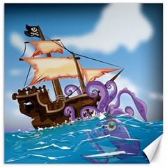 Pirate Ship Attacked By Giant Squid Cartoon Canvas 12  X 12  (unframed) by NickGreenaway