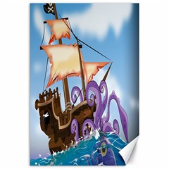 Pirate Ship Attacked By Giant Squid Cartoon Canvas 24  X 36  (unframed) by NickGreenaway