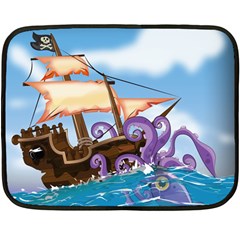 Pirate Ship Attacked By Giant Squid Cartoon Mini Fleece Blanket (two Sided) by NickGreenaway