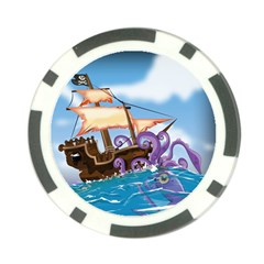 Pirate Ship Attacked By Giant Squid Cartoon Poker Chip (10 Pack) by NickGreenaway