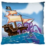 Pirate Ship Attacked By Giant Squid cartoon Large Cushion Case (Two Sided)  Back