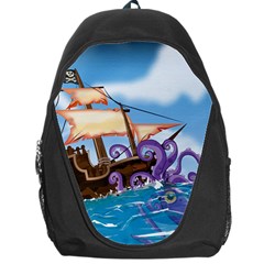 Pirate Ship Attacked By Giant Squid Cartoon Backpack Bag by NickGreenaway