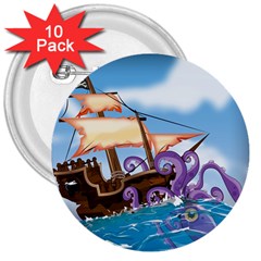 Piratepirate Ship Attacked By Giant Squid  3  Button (10 Pack) by NickGreenaway