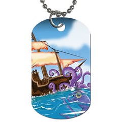 Piratepirate Ship Attacked By Giant Squid  Dog Tag (one Sided)