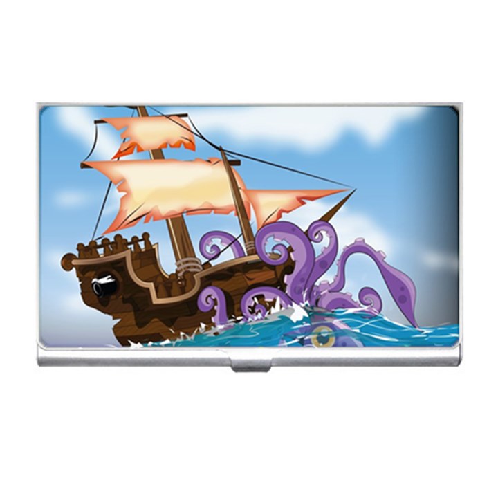 PiratePirate Ship Attacked By Giant Squid  Business Card Holder