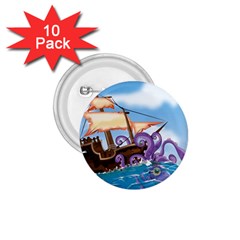 Pirate Ship Attacked By Giant Squid Cartoon  1 75  Button (10 Pack) by NickGreenaway