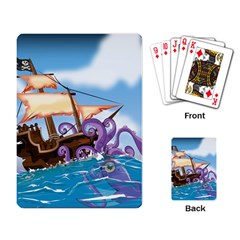 Pirate Ship Attacked By Giant Squid Cartoon  Playing Cards Single Design by NickGreenaway
