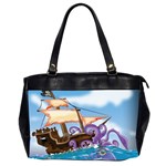 Pirate Ship Attacked By Giant Squid cartoon. Oversize Office Handbag (Two Sides) Front