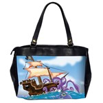 Pirate Ship Attacked By Giant Squid cartoon. Oversize Office Handbag (Two Sides) Back