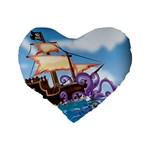 Pirate Ship Attacked By Giant Squid cartoon. 16  Premium Heart Shape Cushion  Back