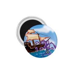 Pirate Ship Attacked By Giant Squid Cartoon  1 75  Button Magnet