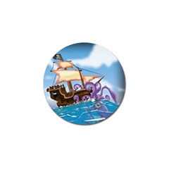 Pirate Ship Attacked By Giant Squid Cartoon  Golf Ball Marker 4 Pack by NickGreenaway