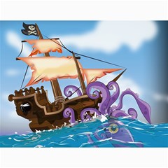 Pirate Ship Attacked By Giant Squid Cartoon  Canvas 12  X 16  (unframed) by NickGreenaway