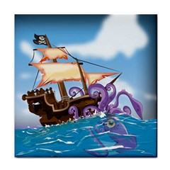 Pirate Ship Attacked By Giant Squid Cartoon  Face Towel