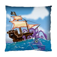 Pirate Ship Attacked By Giant Squid Cartoon  Cushion Case (two Sided) 