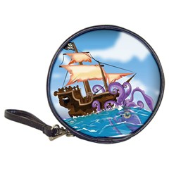 Pirate Ship Attacked By Giant Squid Cartoon  Cd Wallet by NickGreenaway