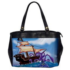 Pirate Ship Attacked By Giant Squid Cartoon  Oversize Office Handbag (one Side) by NickGreenaway